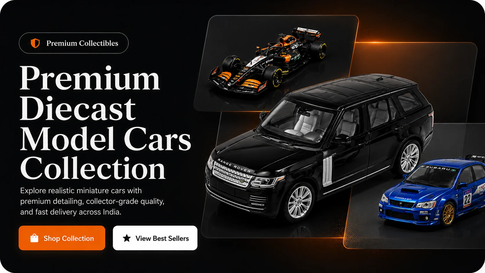 Premium diecast model cars collection banner